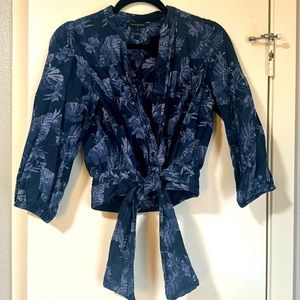 Banana Republic: Blue floral crop wrap-blouse